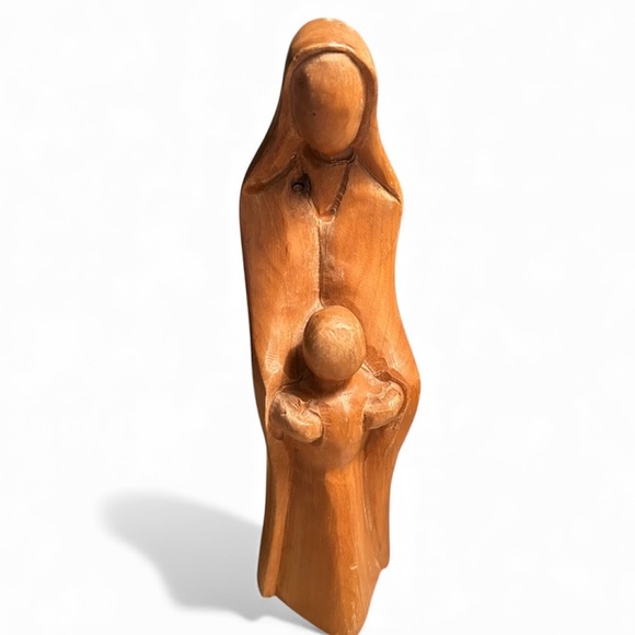 Other - Vintage Hand Carved Wood Mid Century Folk Art Mother & Child From Israel 7 1/8”